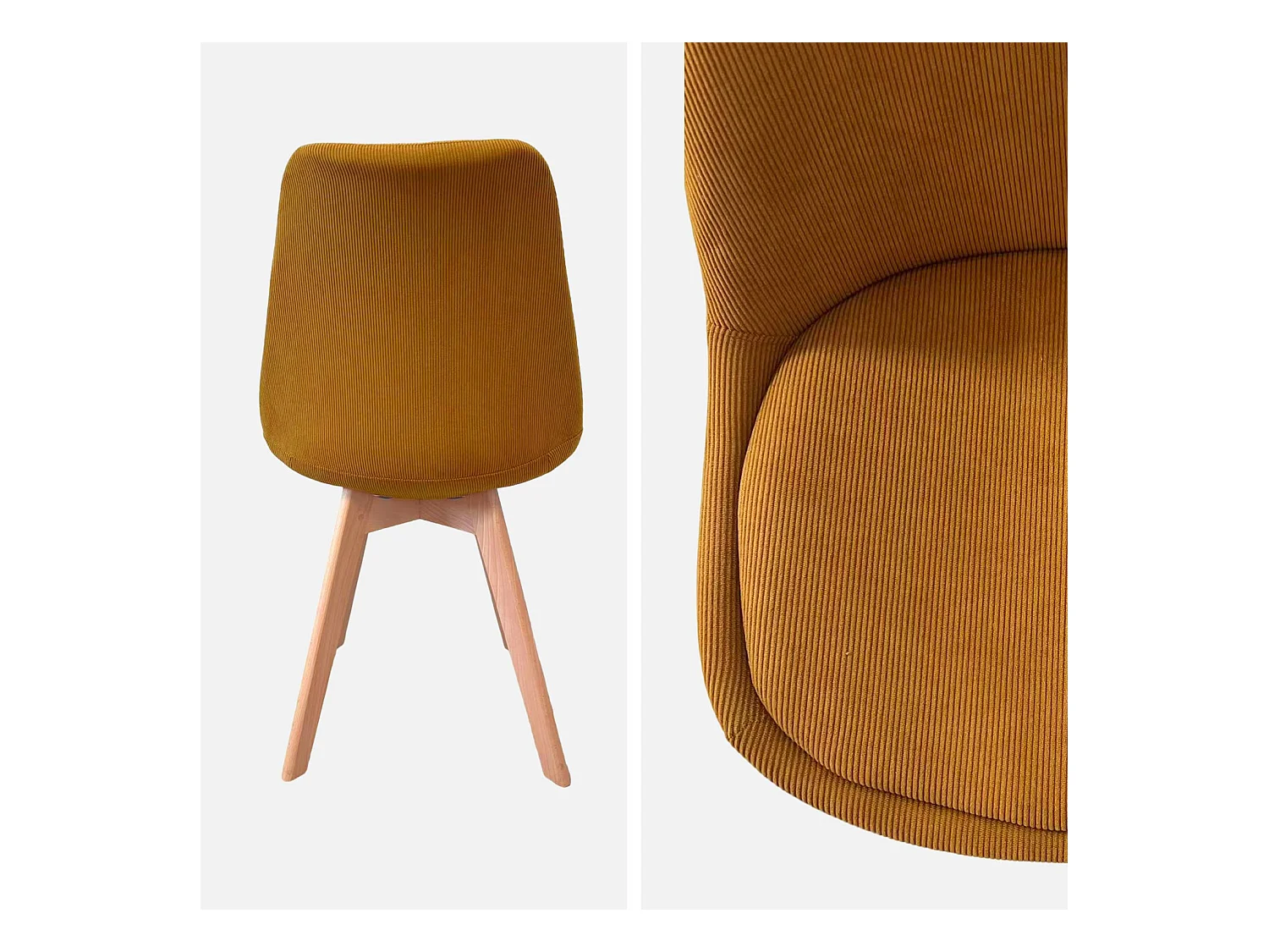Lot de 4 chaises scandinaves revêtement velours côtelé ocre. pieds bois de hêtre - Nils