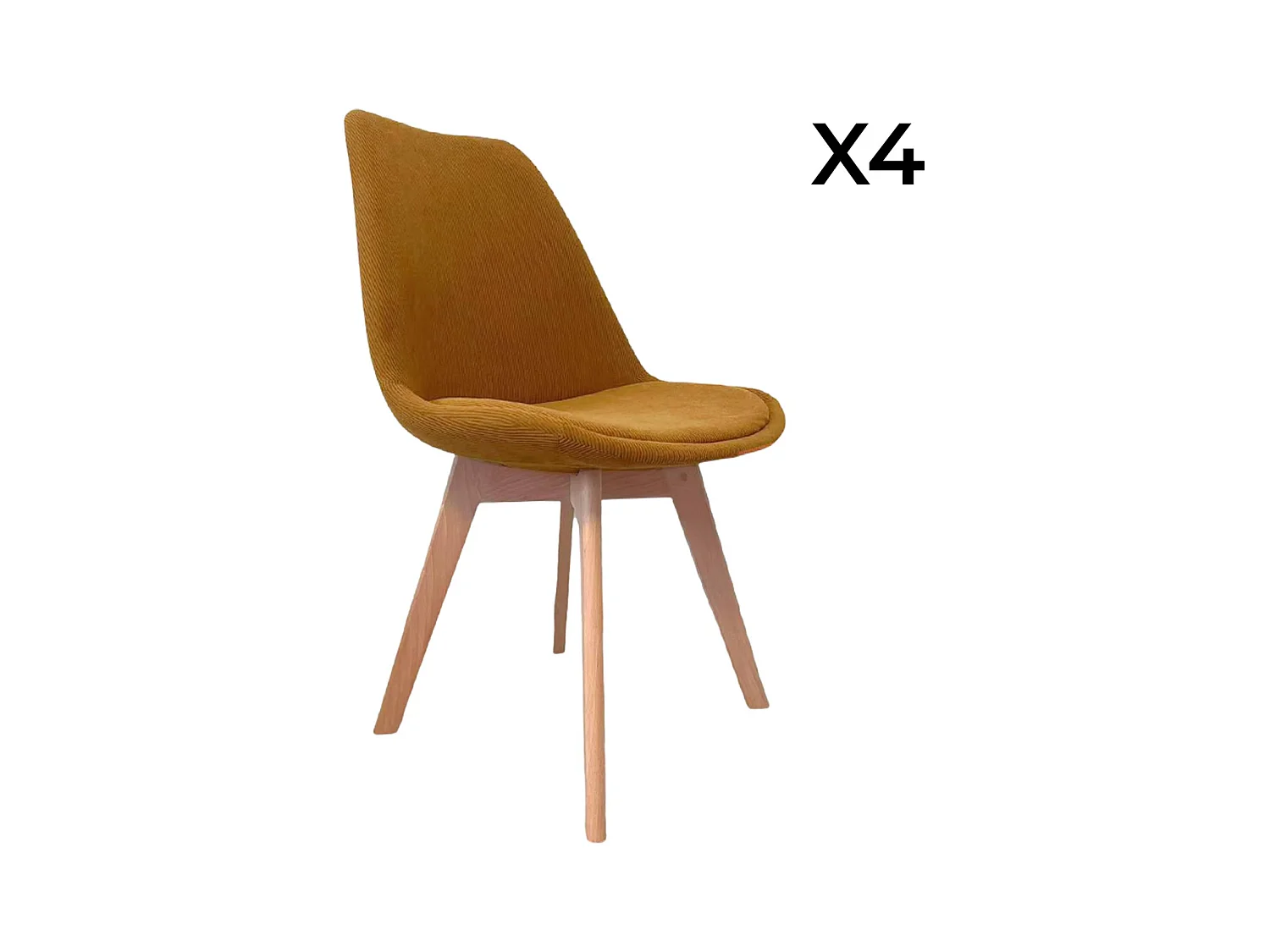 Lot de 4 chaises scandinaves revêtement velours côtelé ocre. pieds bois de hêtre - Nils