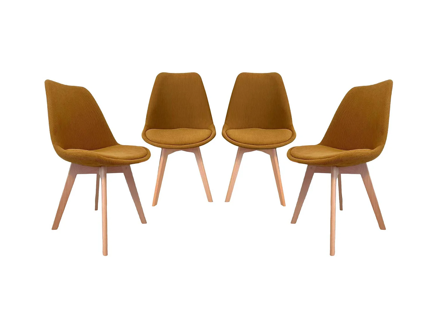 Silla escandinava de madera de haya y pana fina, set de 4 ocre