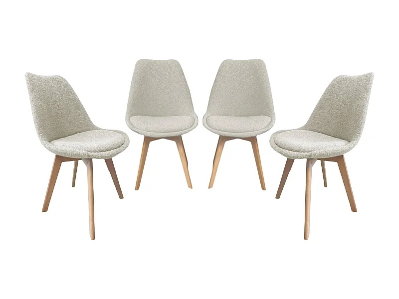 Lot de 4 chaises scandinaves revêtement bouclette texturée blanc. pieds bois de hêtre - Nils
