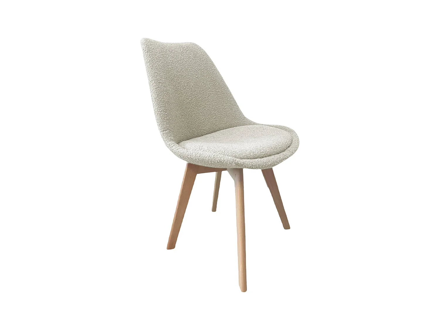 Lot de 4 chaises scandinaves revêtement bouclette texturée blanc. pieds bois de hêtre - Nils