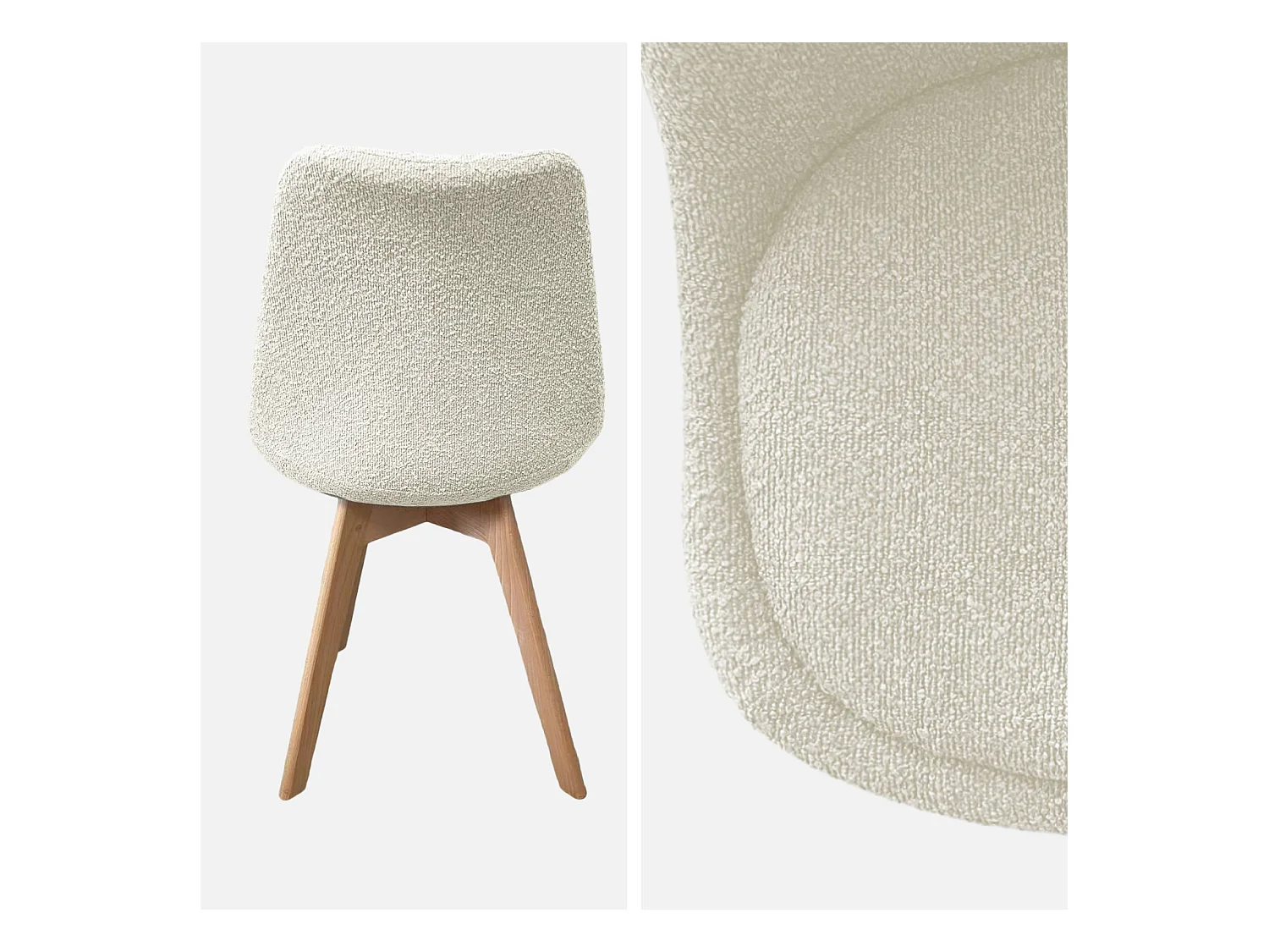 Lot de 4 chaises scandinaves revêtement bouclette texturée blanc. pieds bois de hêtre - Nils