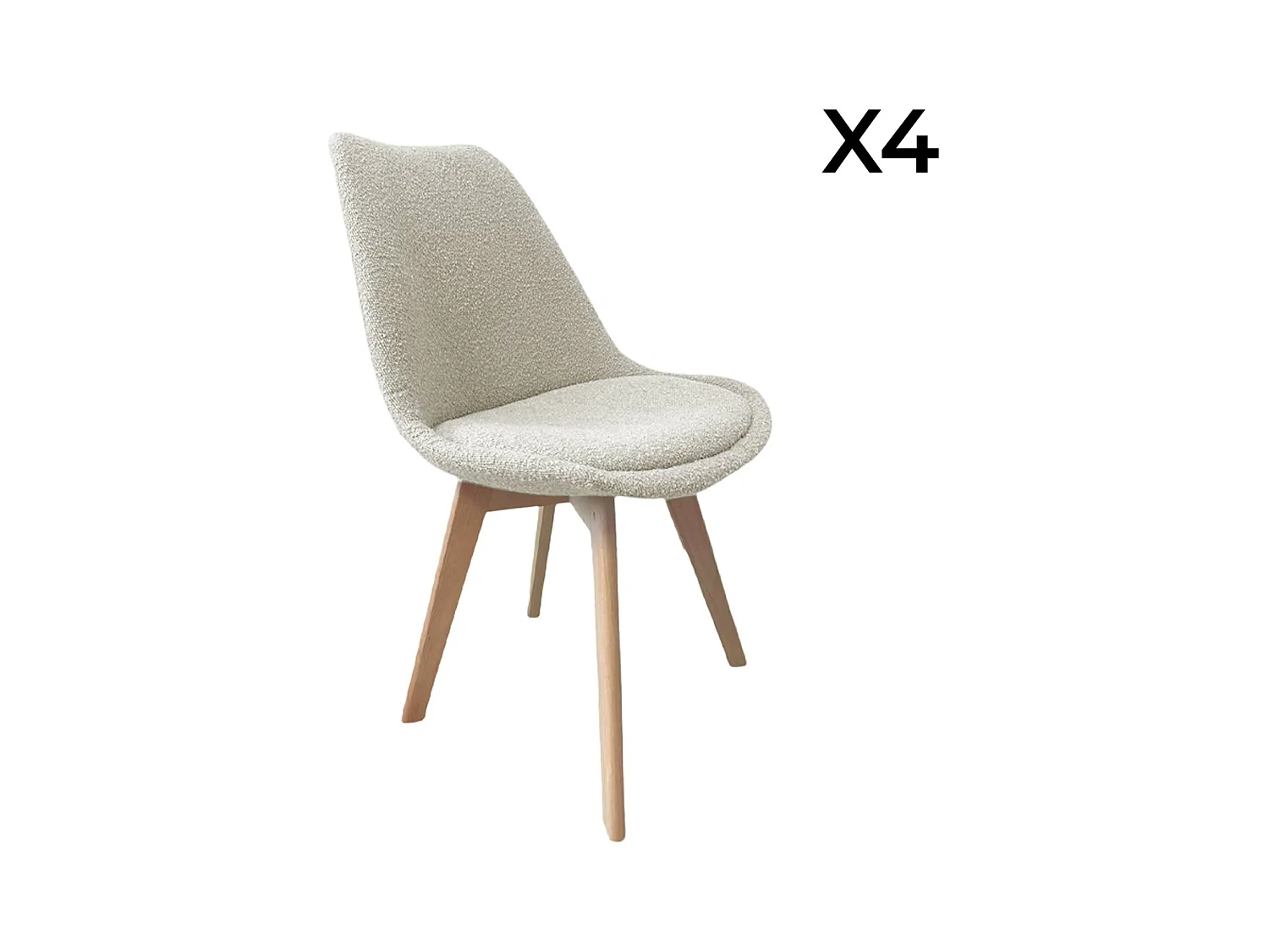 Lot de 4 chaises scandinaves revêtement bouclette texturée blanc. pieds bois de hêtre - Nils
