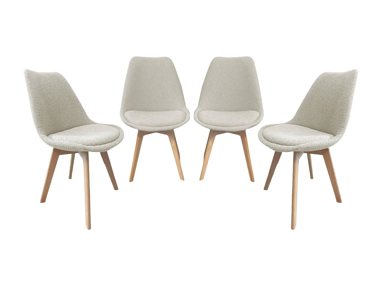 Silla escandinava de madera de haya y borreguito texturizada, set de 4