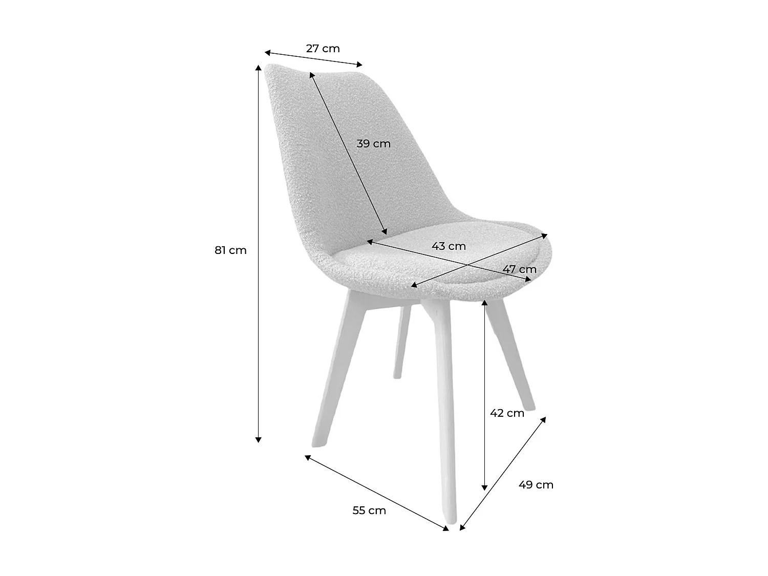 Silla escandinava de madera de haya y borreguito texturizada, set de 4