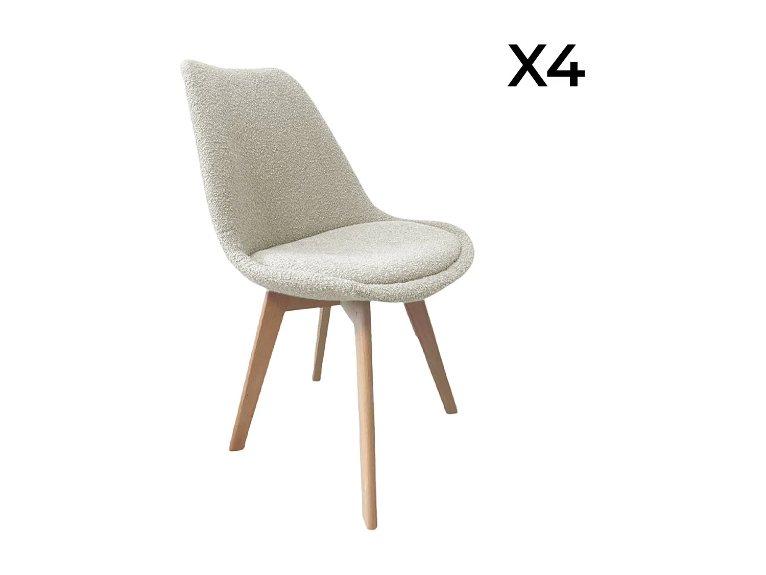 Silla escandinava de madera de haya y borreguito texturizada, set de 4