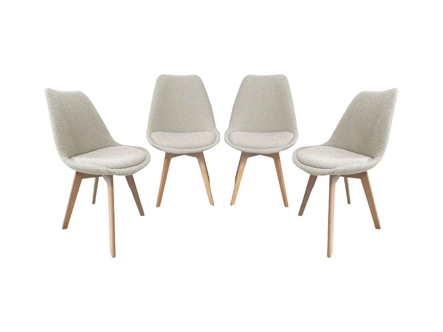 Lot de 4 chaises scandinaves revêtement bouclette texturée blanc. pieds bois de hêtre - Nils