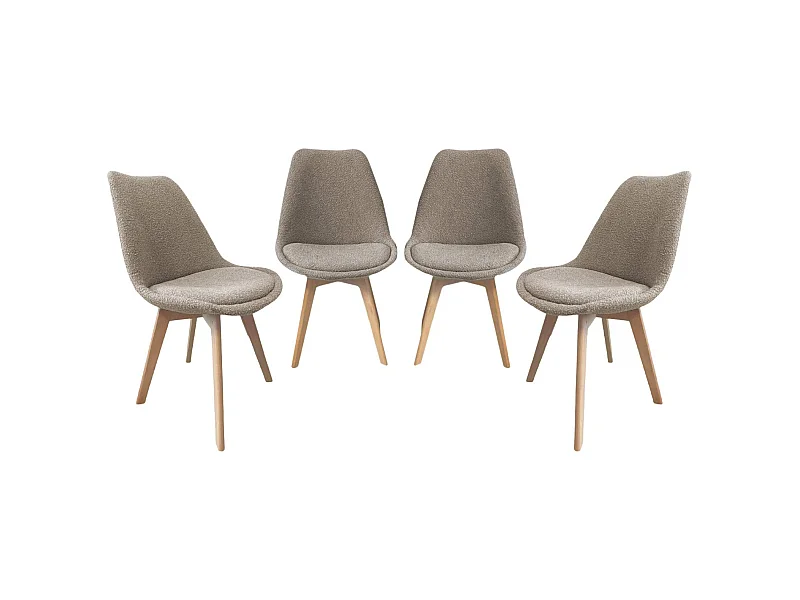 Set 4 sedie scandinave legno di faggio e bouclé strutturato, talpa