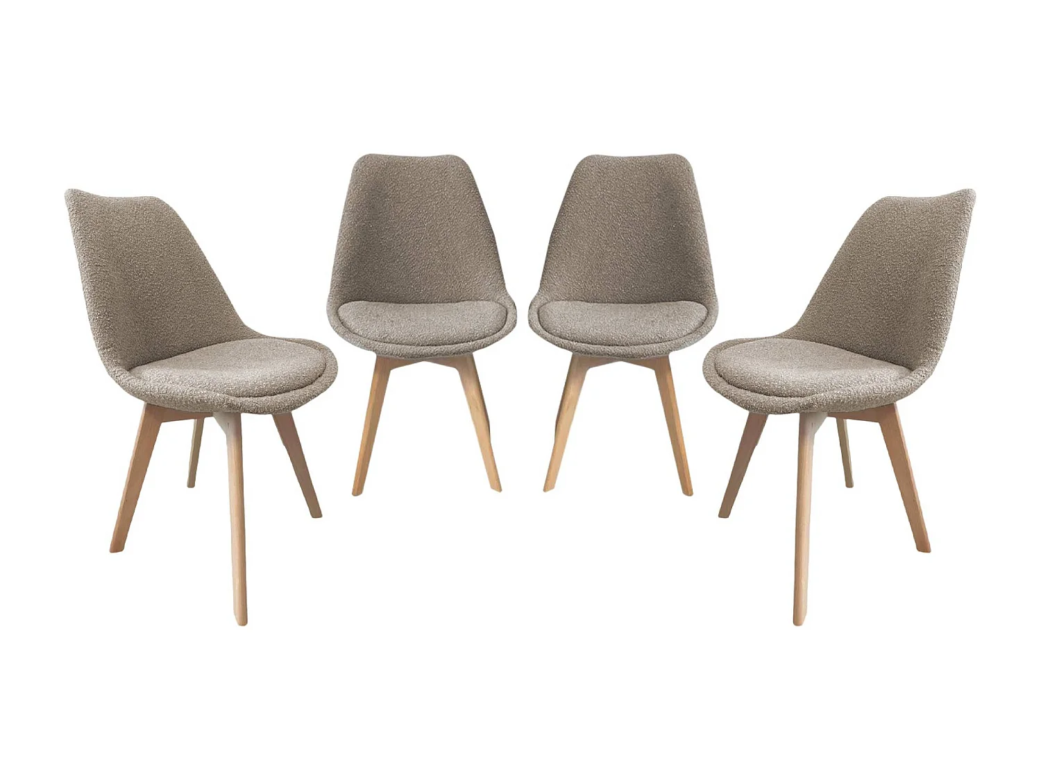 Lot de 4 chaises scandinaves revêtement bouclette texturée taupe. pieds bois de hêtre - Nils