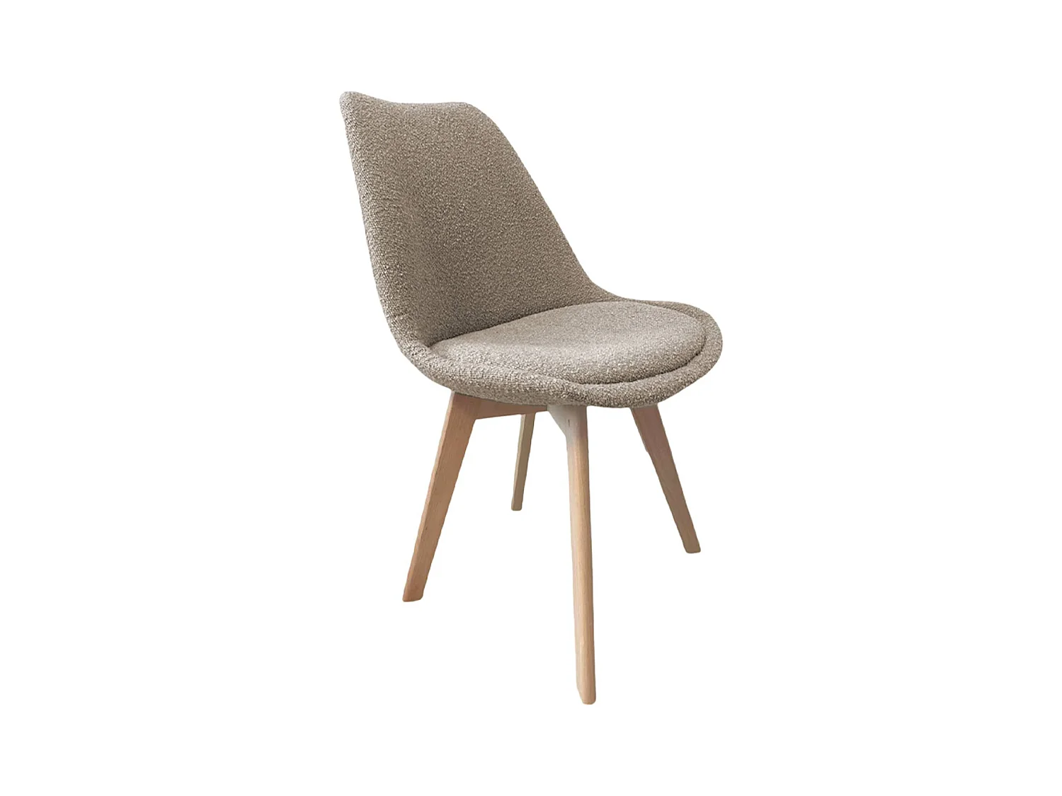 Lot de 4 chaises scandinaves revêtement bouclette texturée taupe. pieds bois de hêtre - Nils