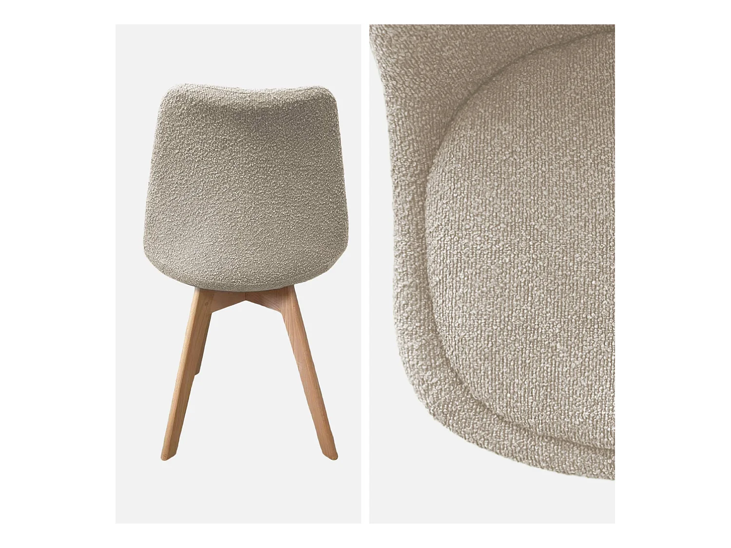 Lot de 4 chaises scandinaves revêtement bouclette texturée taupe. pieds bois de hêtre - Nils