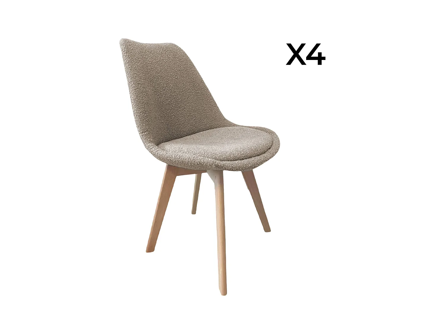 Lot de 4 chaises scandinaves revêtement bouclette texturée taupe. pieds bois de hêtre - Nils