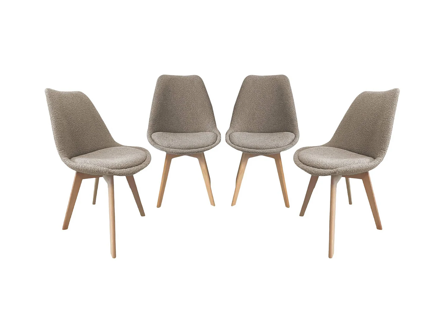 Lot de 4 chaises scandinaves revêtement bouclette texturée taupe. pieds bois de hêtre - Nils