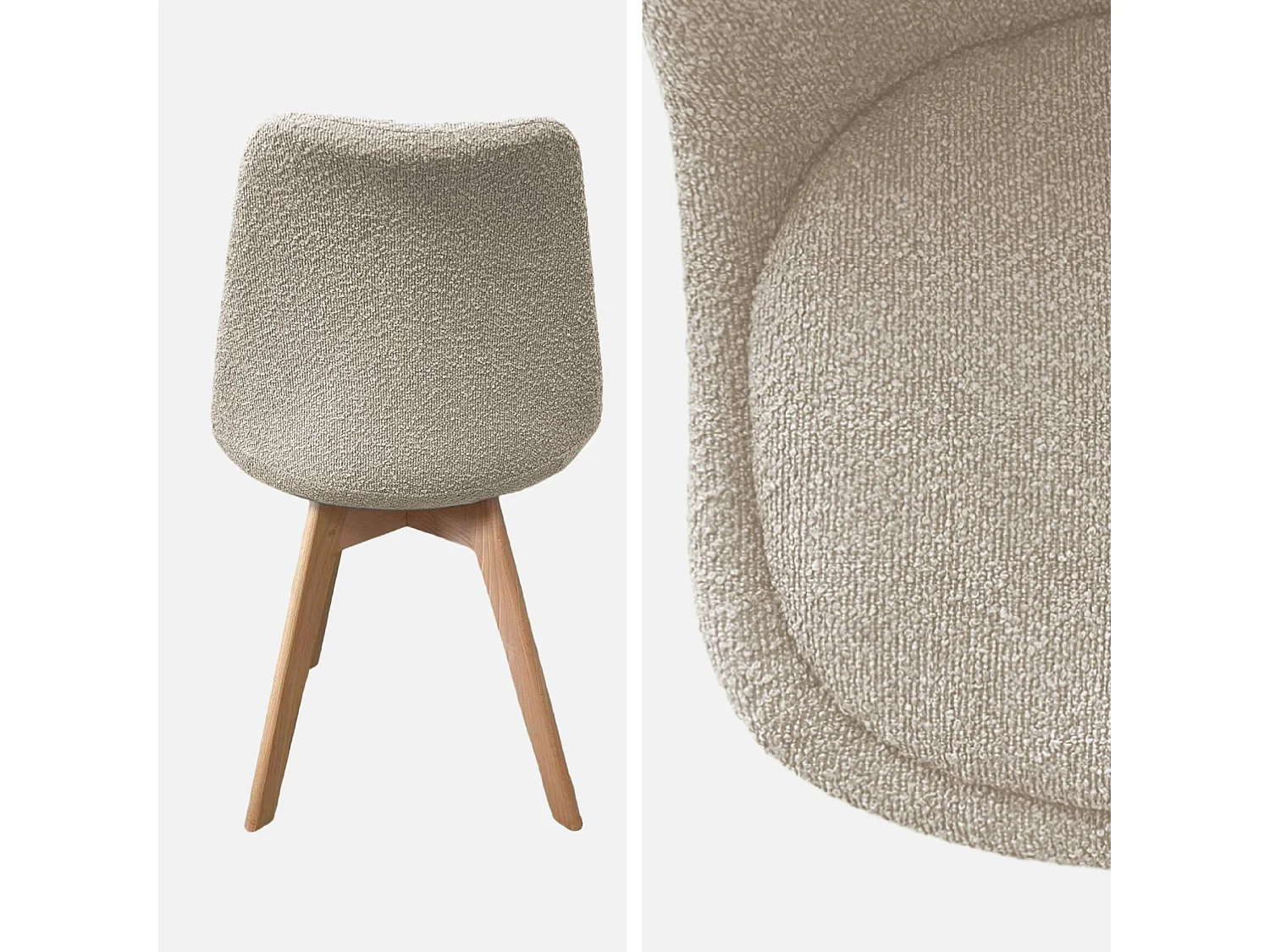 Lot de 4 chaises scandinaves revêtement bouclette texturée taupe. pieds bois de hêtre - Nils