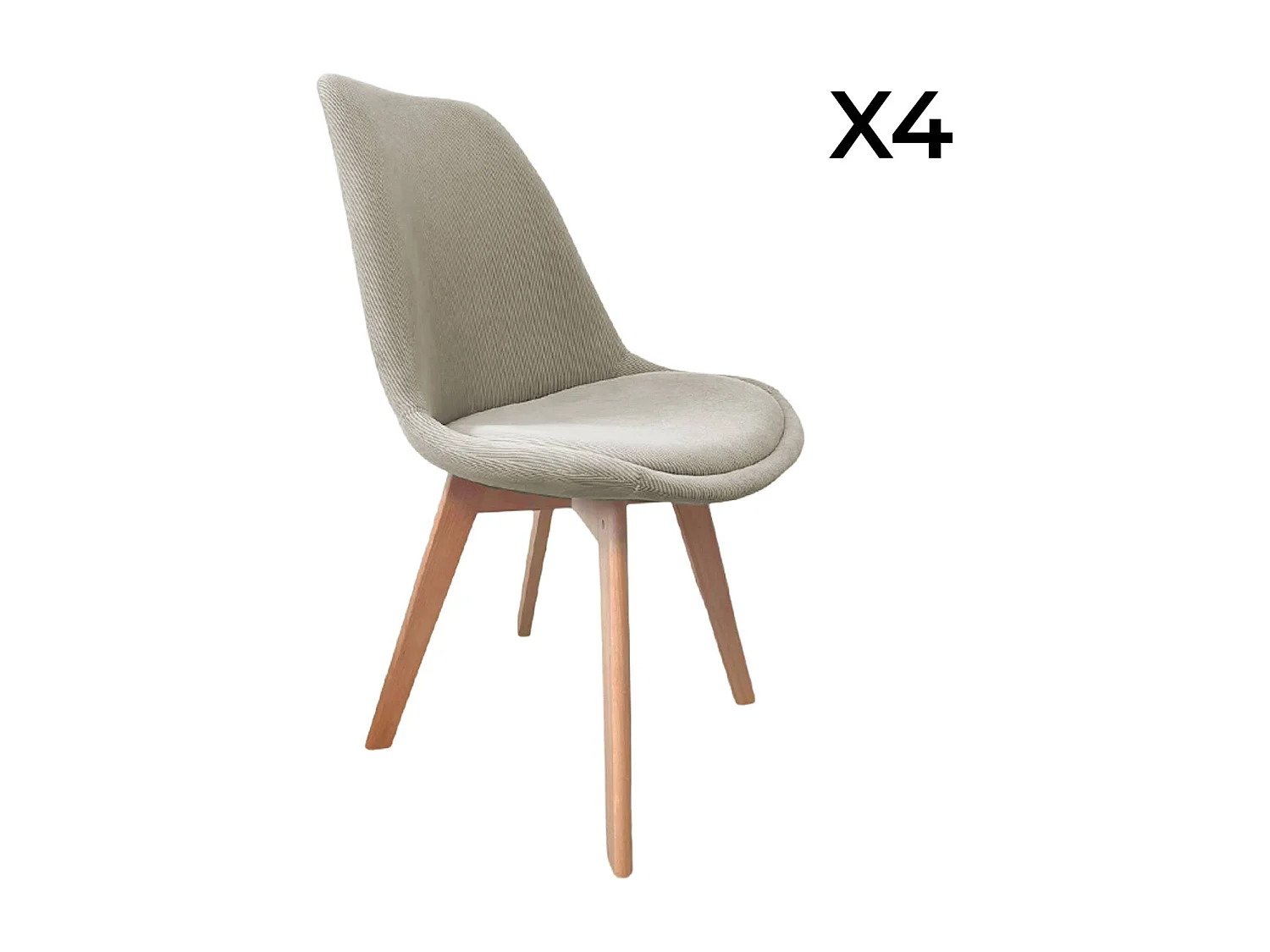 Lot de 4 chaises scandinaves revêtement velours côtelé gris clair. pieds bois de hêtre - Nils