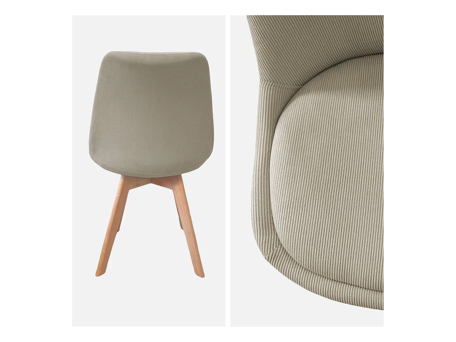 Lot de 4 chaises scandinaves revêtement velours côtelé gris clair. pieds bois de hêtre - Nils