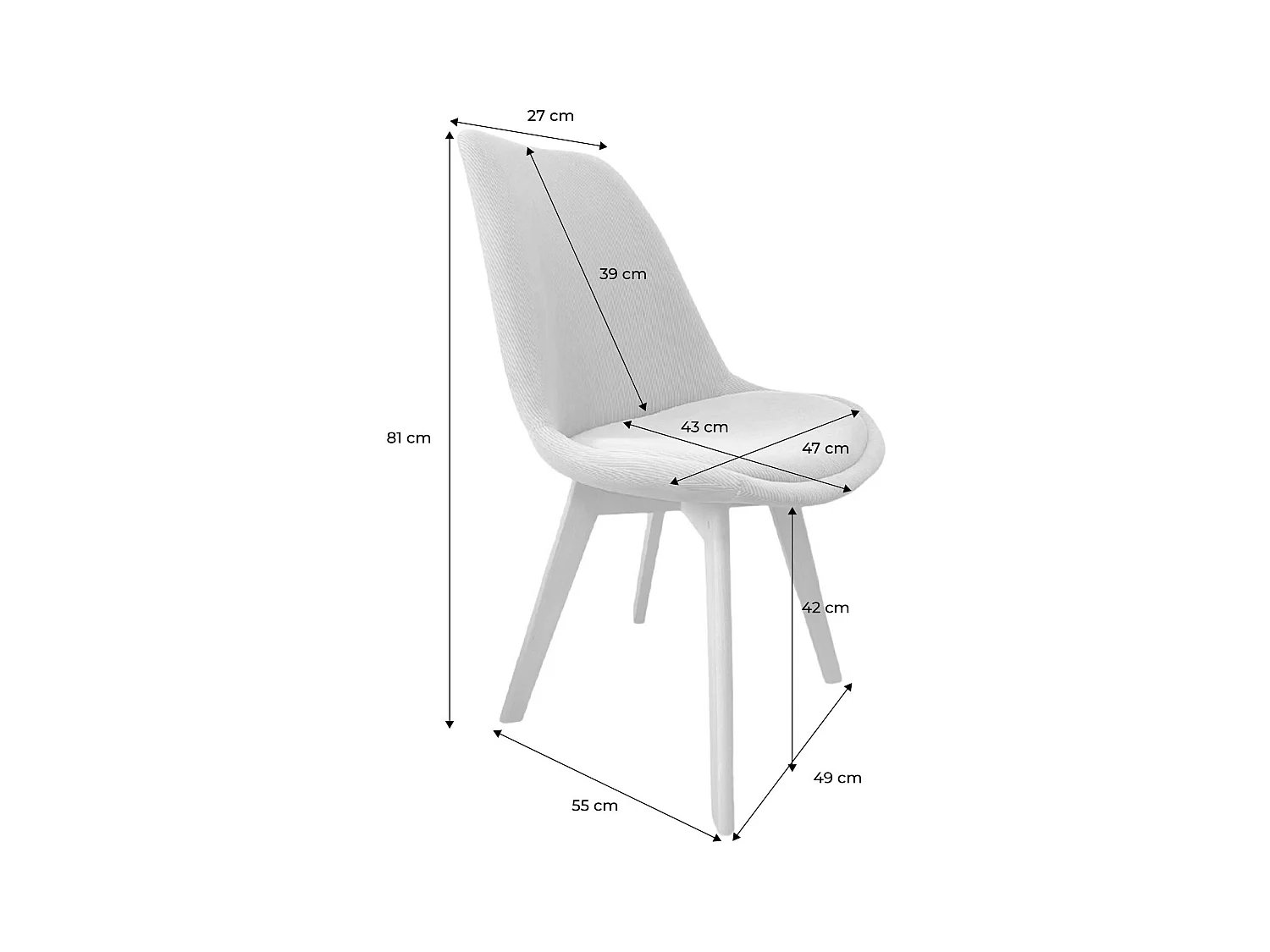 Lot de 4 chaises scandinaves revêtement velours côtelé gris clair. pieds bois de hêtre - Nils