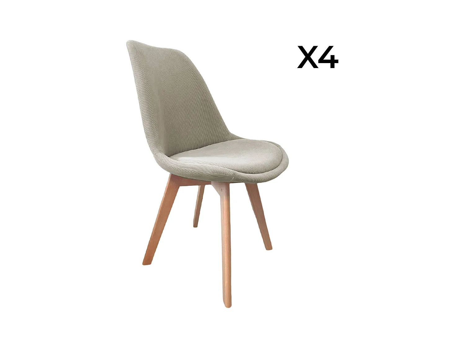 Silla escandinava de madera de haya y pana fina, set de 4 gris claro