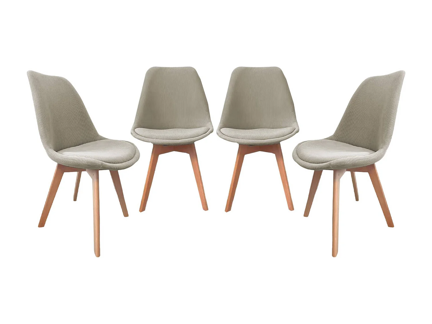 Silla escandinava de madera de haya y pana fina, set de 4 gris claro