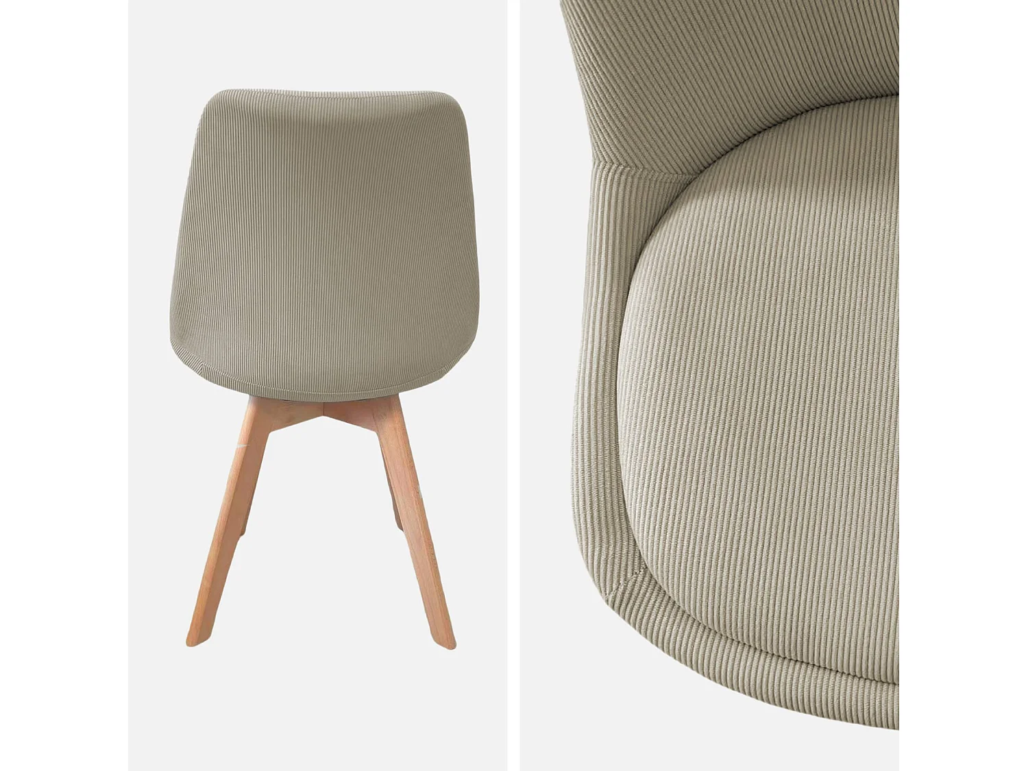 Silla escandinava de madera de haya y pana fina, set de 4 gris claro