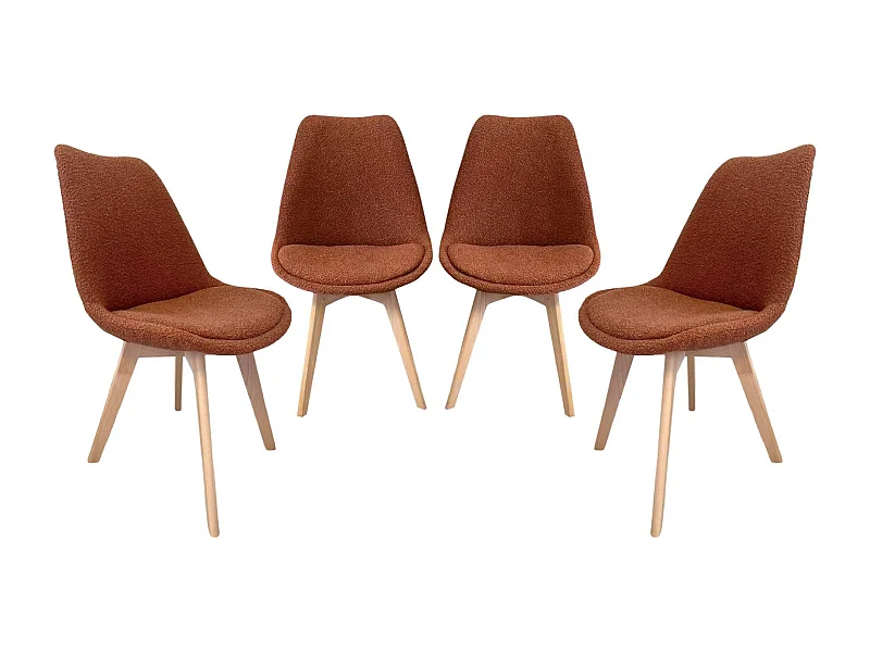 Set 4 sedie scandinave legno di faggio e bouclé strutturato,