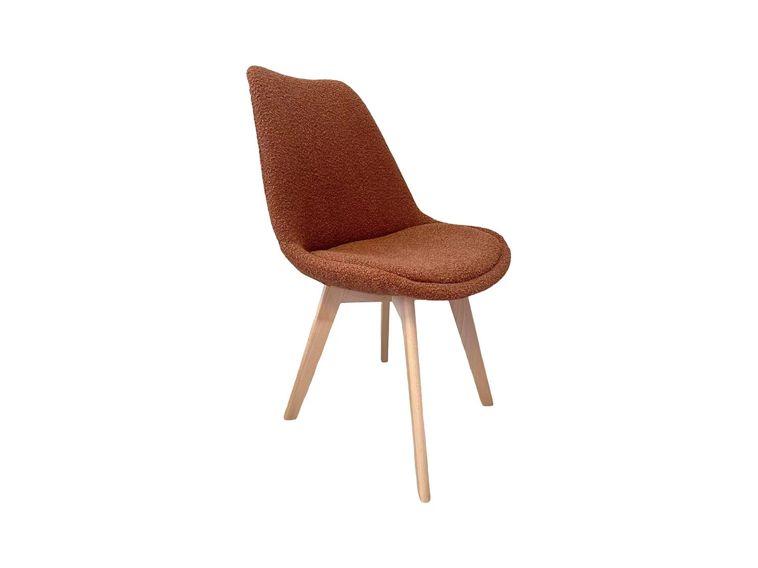 Lot de 4 chaises scandinaves revêtement bouclette texturée terracotta. pieds bois de hêtre - Nils