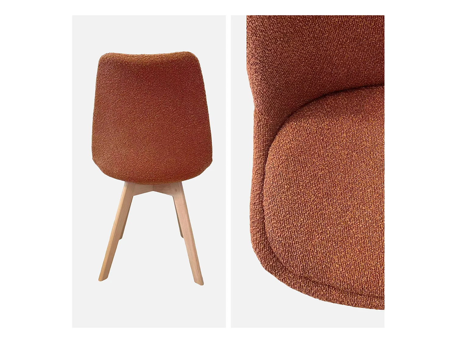 Lot de 4 chaises scandinaves revêtement bouclette texturée terracotta. pieds bois de hêtre - Nils