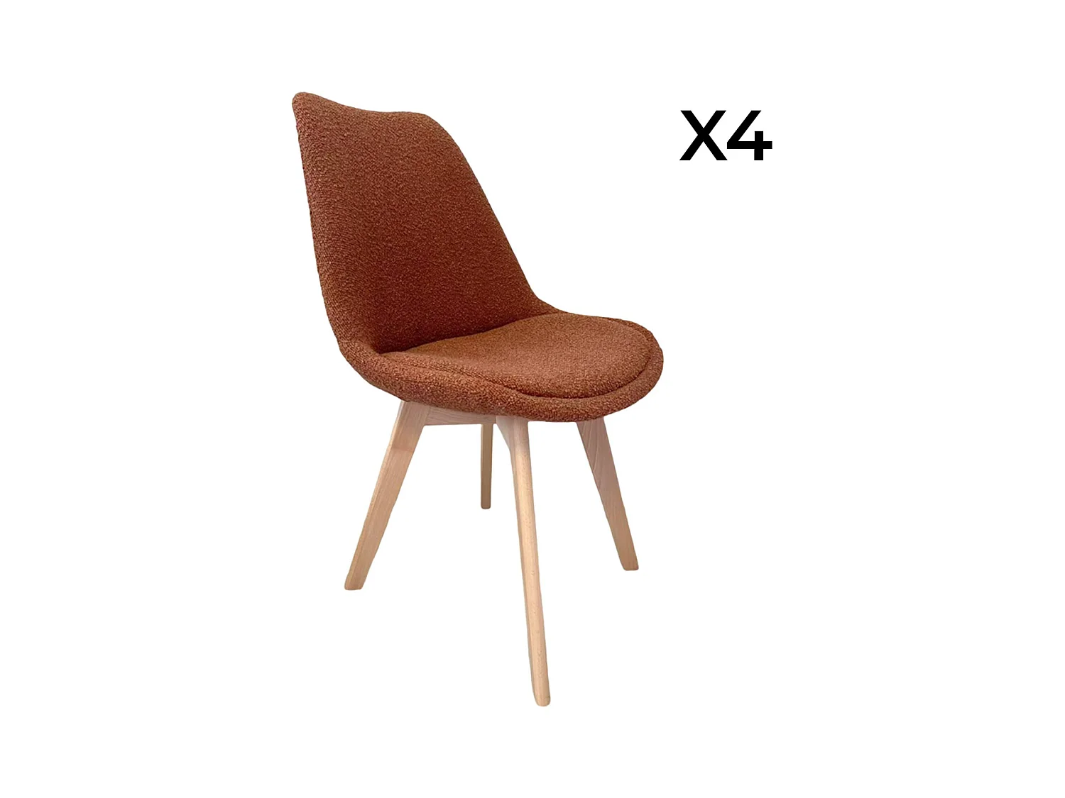 Lot de 4 chaises scandinaves revêtement bouclette texturée terracotta. pieds bois de hêtre - Nils