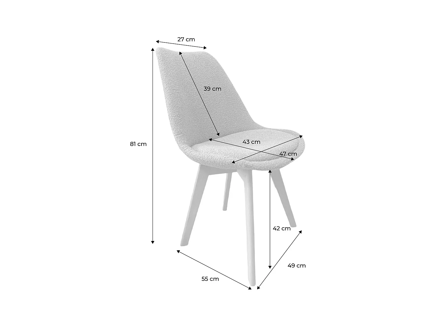 Lot de 4 chaises scandinaves revêtement bouclette texturée terracotta. pieds bois de hêtre - Nils