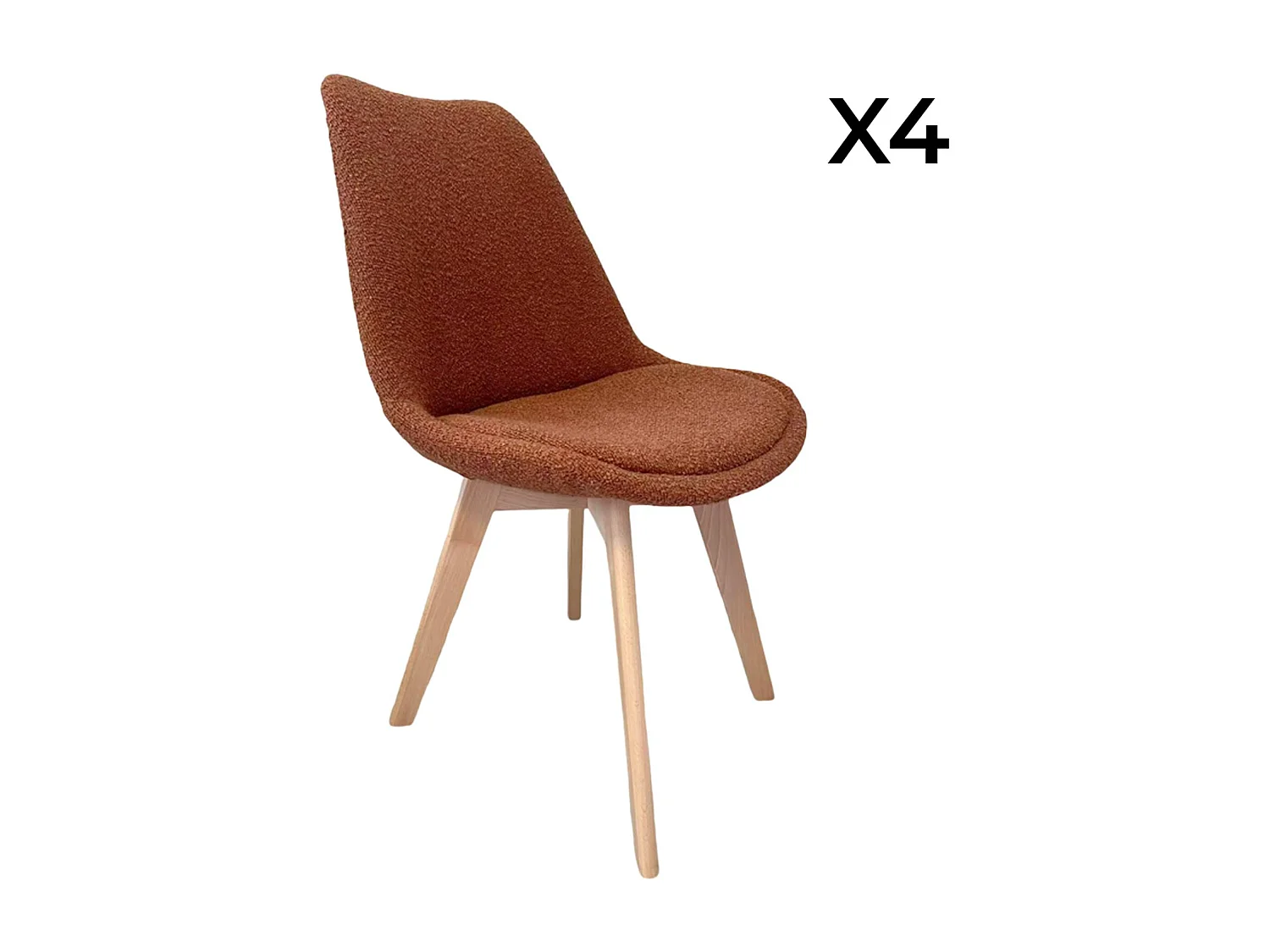 Silla escandinava de madera de haya y borreguito texturizada, set de 4