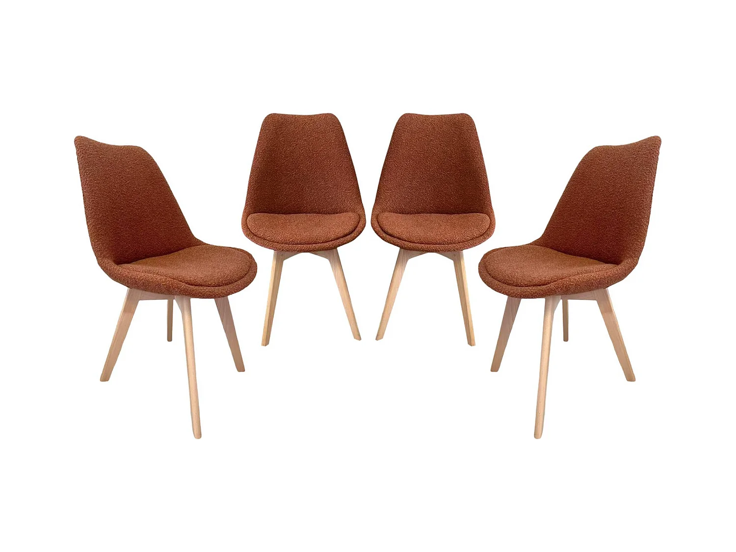 Silla escandinava de madera de haya y borreguito texturizada, set de 4