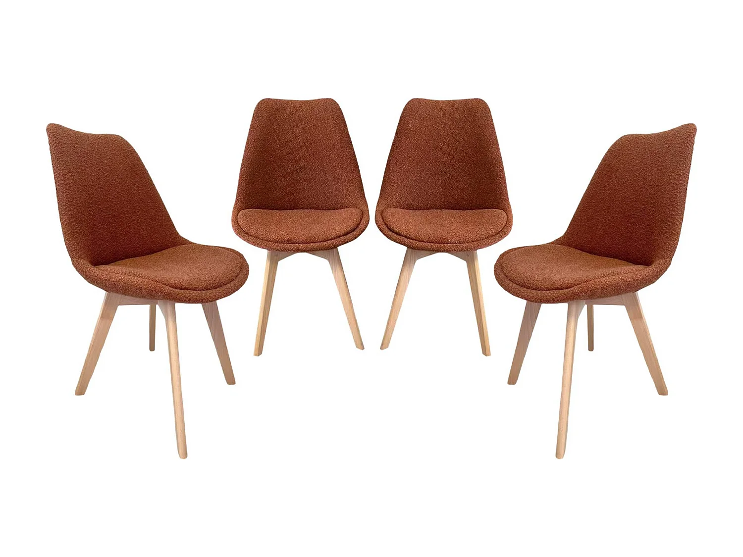 Lot de 4 chaises scandinaves revêtement bouclette texturée terracotta. pieds bois de hêtre - Nils