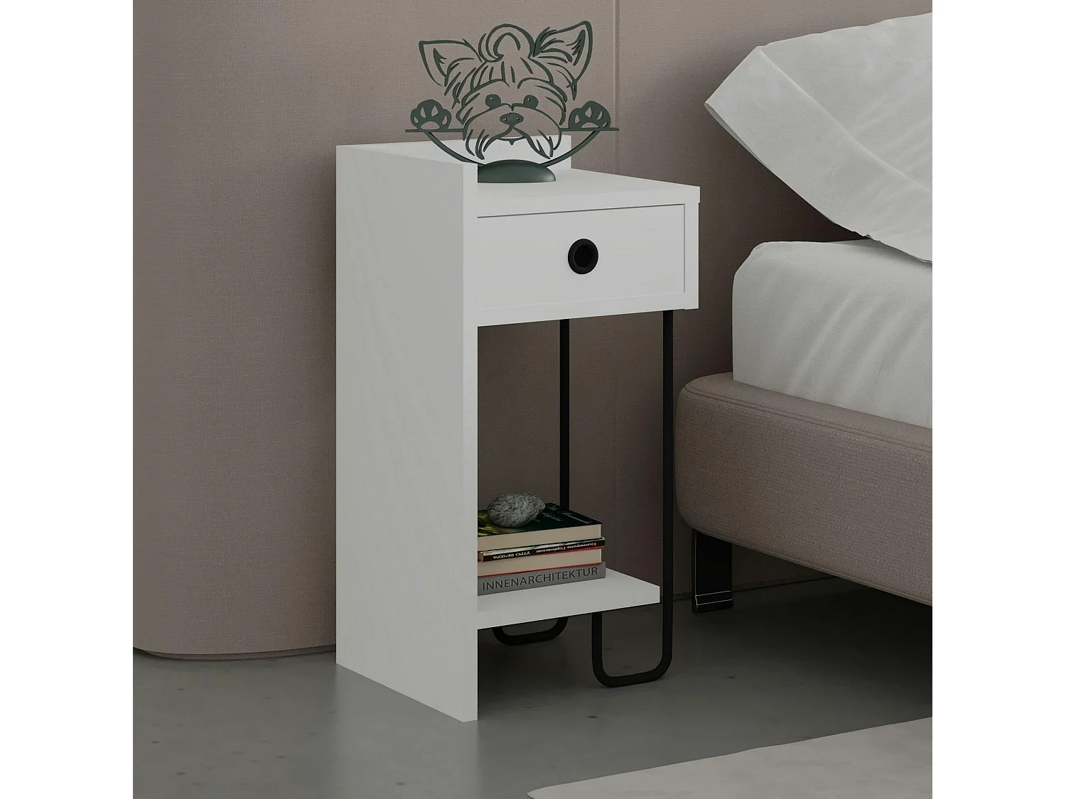 Chevet blanc moderne - 1 niche ouverte, côté gauche JENA