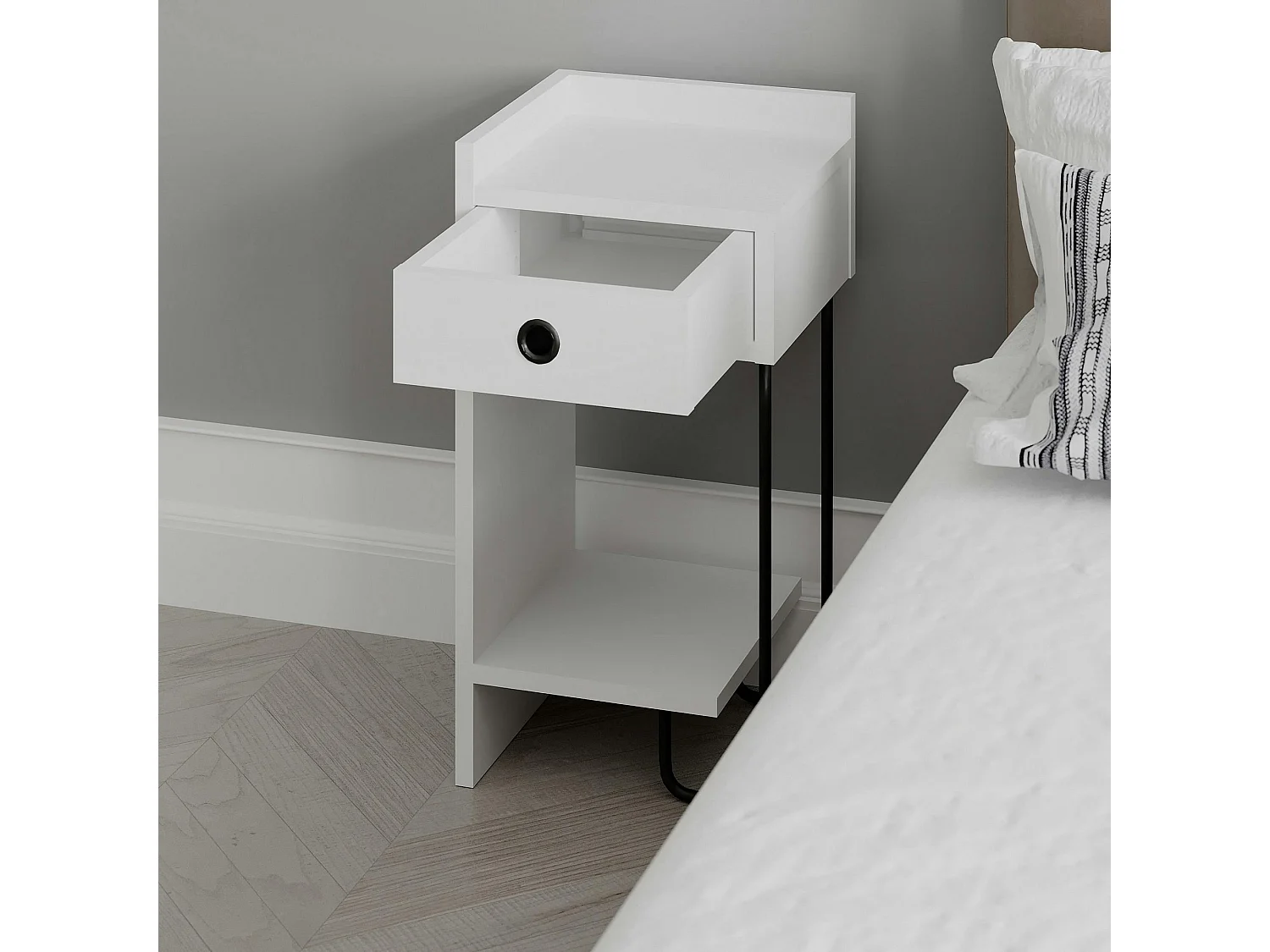 Chevet blanc moderne - 1 niche ouverte, côté gauche JENA