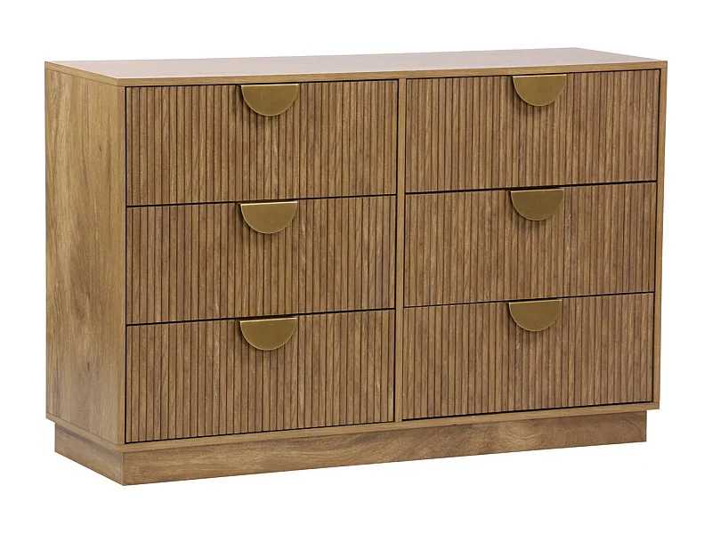 Cassettiera effetto legno di mango scanalata 6 cassetti