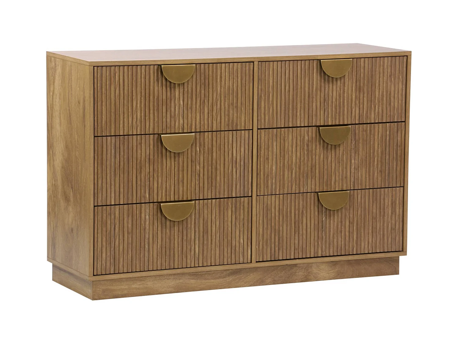 Commode décor bois de manguier rainuré 6 tiroirs - 120 x 39 x 79 cm - Celian