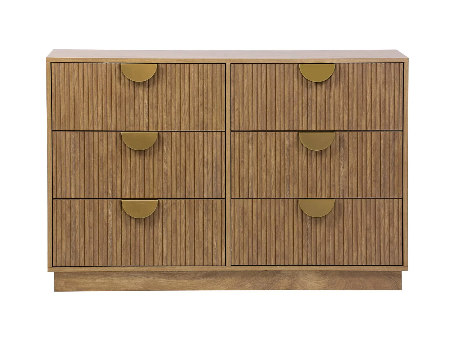 Commode décor bois de manguier rainuré 6 tiroirs - 120 x 39 x 79 cm - Celian