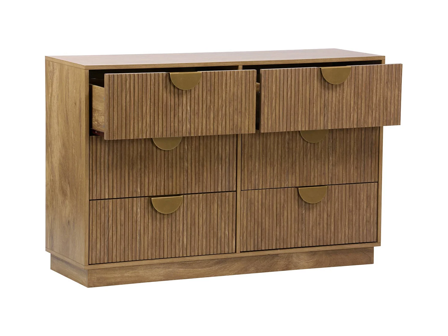 Commode décor bois de manguier rainuré 6 tiroirs - 120 x 39 x 79 cm - Celian