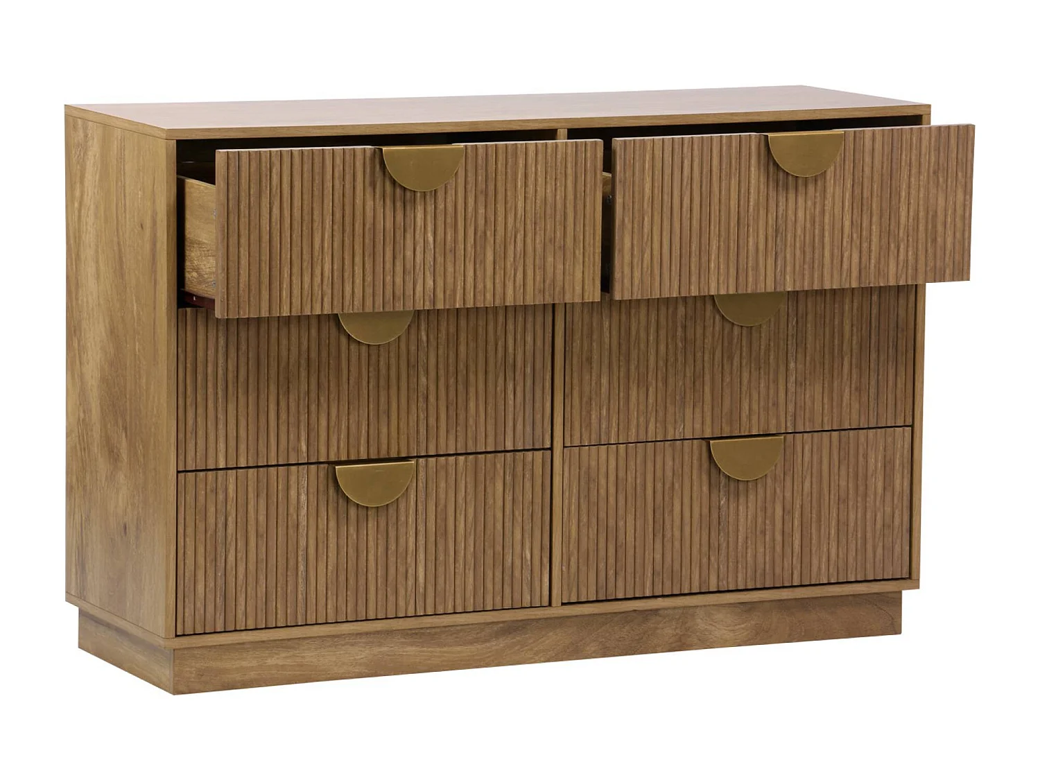 Commode décor bois de manguier rainuré 6 tiroirs - 120 x 39 x 79 cm - Celian