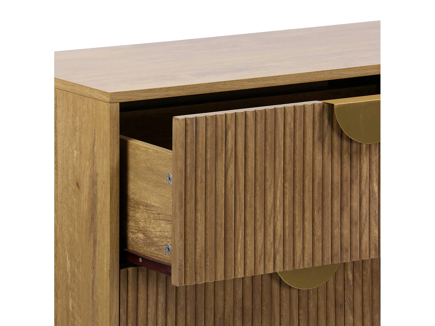 Commode décor bois de manguier rainuré 6 tiroirs - 120 x 39 x 79 cm - Celian