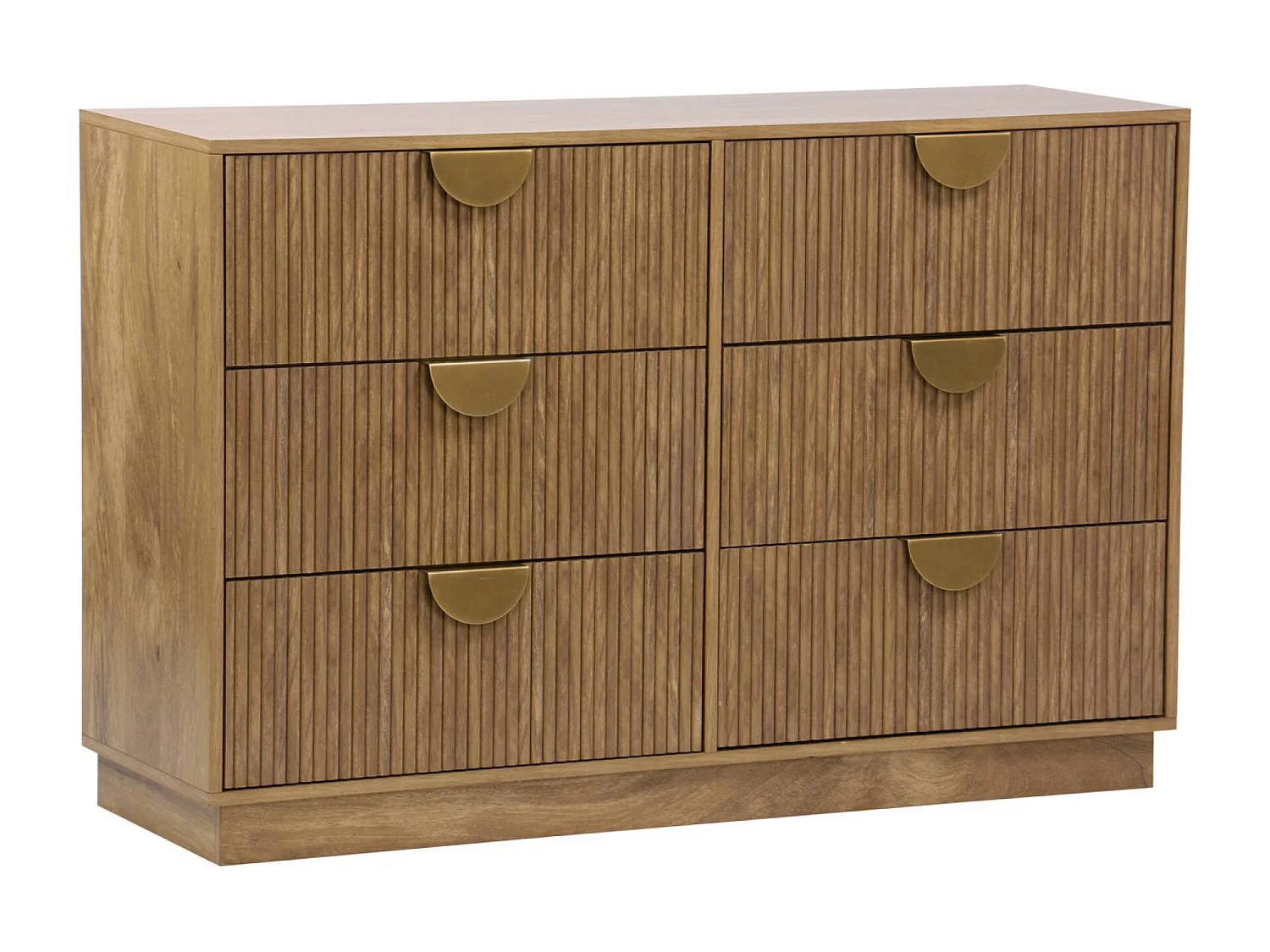 Cómoda efecto madera de mango con acabado ranurado, 6 cajones marrón