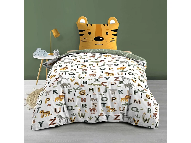 Parure de lit enfant réversible 140x200 coton Douceur d'Intérieur Tigry