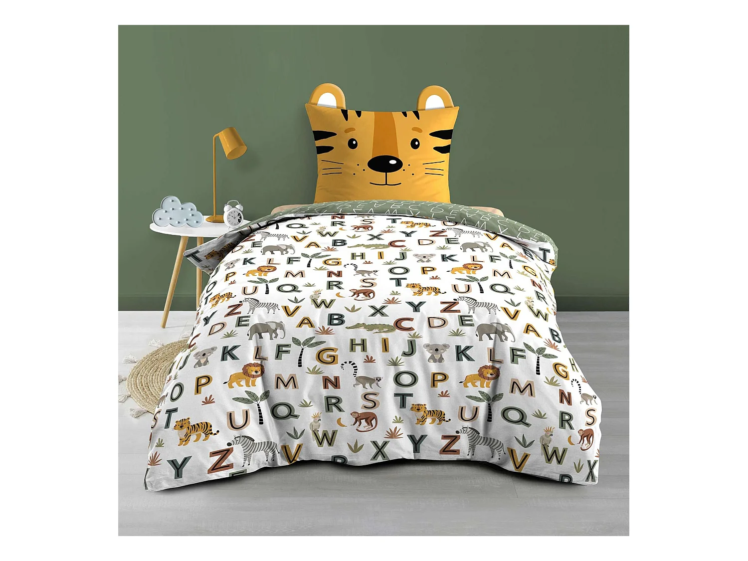 Parure de lit enfant réversible 140x200 coton Douceur d'Intérieur Tigry