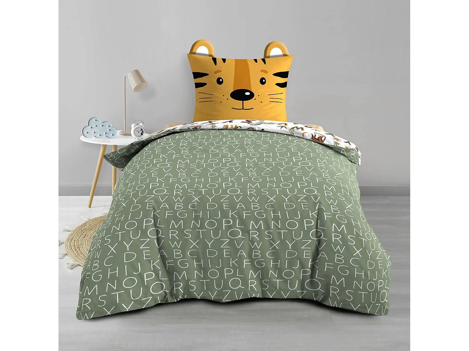 Parure de lit enfant réversible 140x200 coton Douceur d'Intérieur Tigry