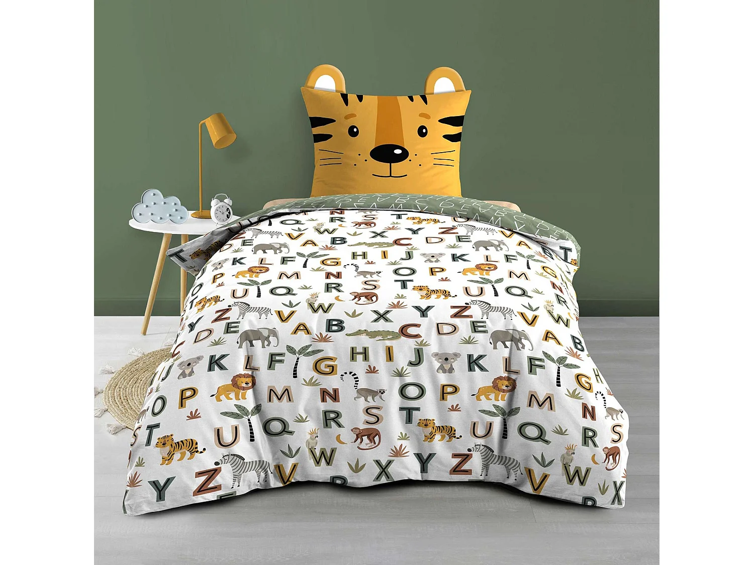 Parure de lit enfant réversible 140x200 coton Douceur d'Intérieur Tigry