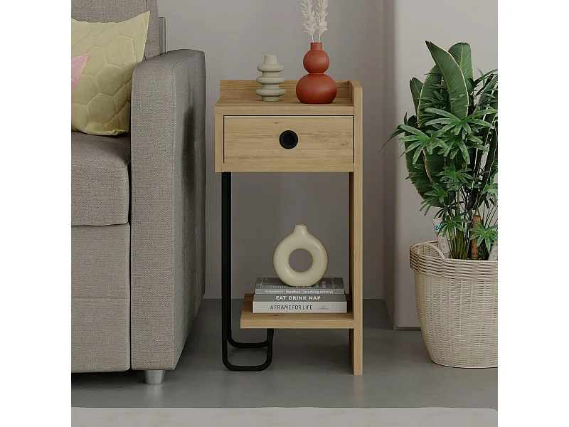 Chevet moderne effet bois - 1 niche ouverte, côté droit JENA