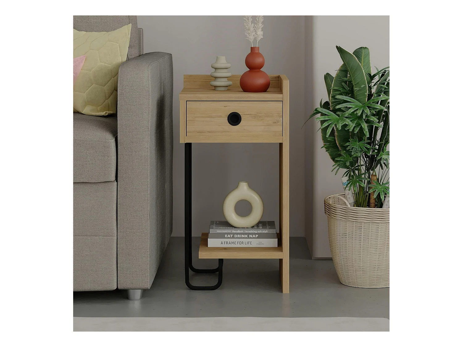 Chevet moderne effet bois - 1 niche ouverte, côté droit JENA