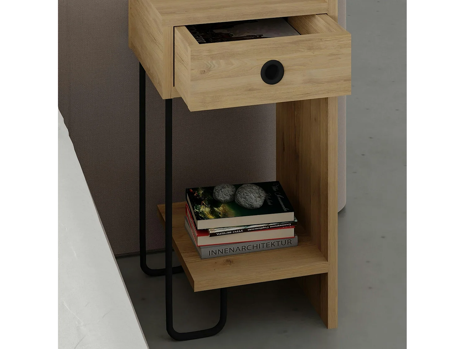 Chevet moderne effet bois - 1 niche ouverte, côté droit JENA