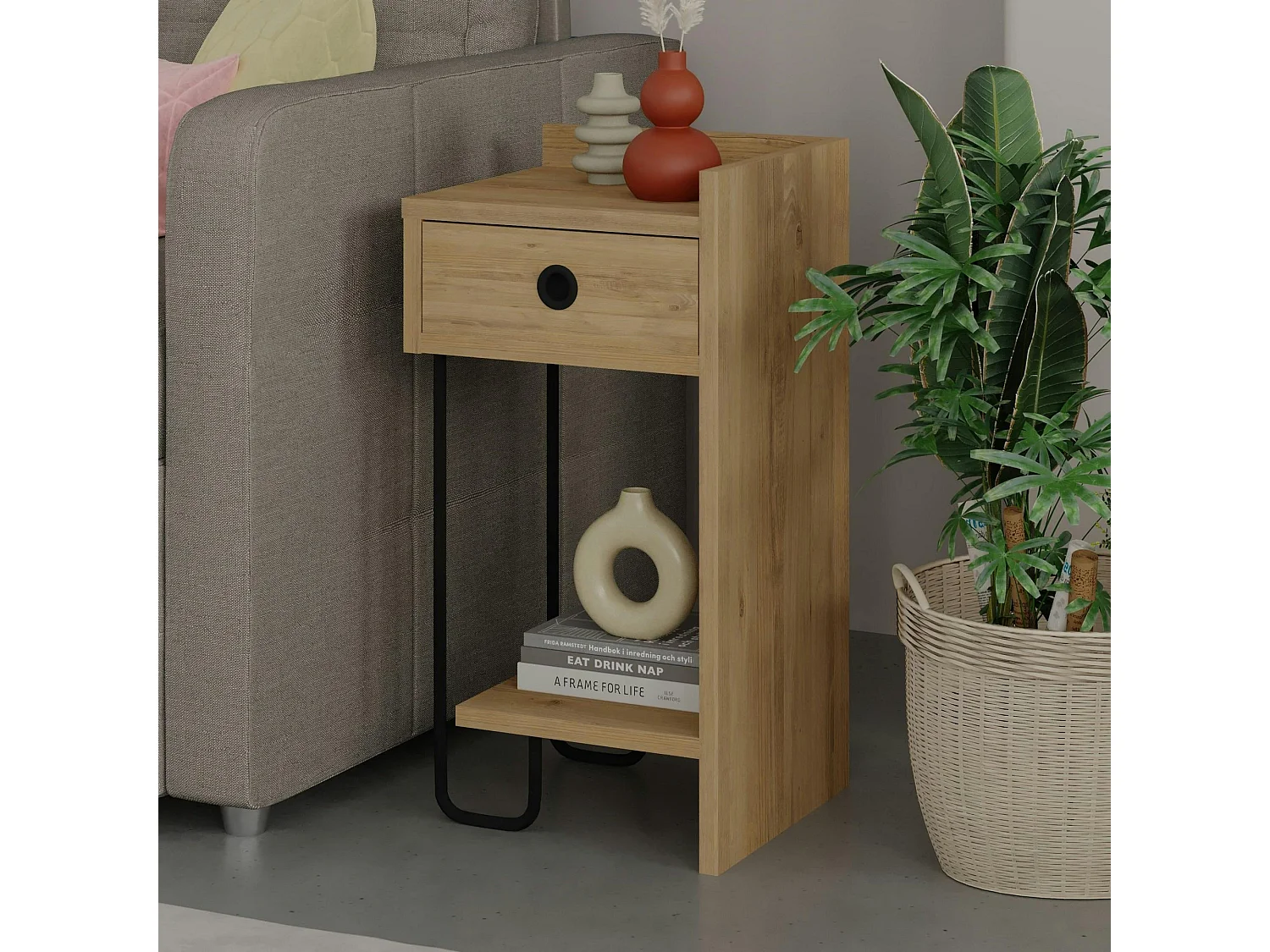 Chevet moderne effet bois - 1 niche ouverte, côté droit JENA