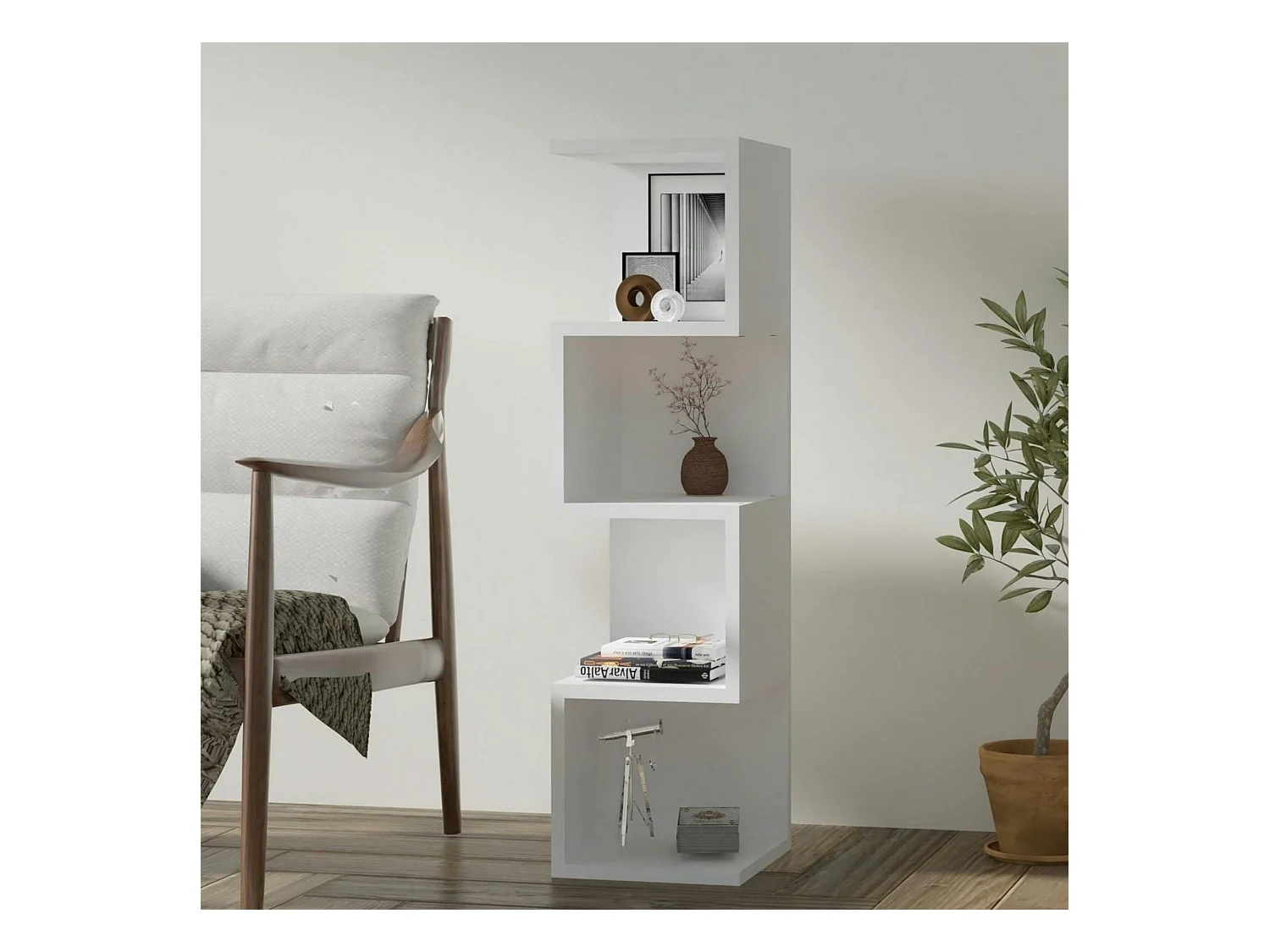 Étagère colonne design blanche - niches zigzag MARFA